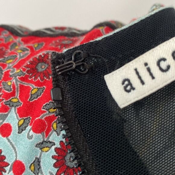 Alice + Olivia FLORAL CREWNECK MIDI DRESS size 2 Stretch Boho Feminine Vacation - Picture 11 of 16